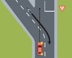 Vehicle crossing the centre line gives way