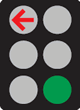 Picture of traffic signals showing a green light and a red arrow pointing left