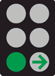 Picture of traffic signals showing a green light and a green arrow pointing right