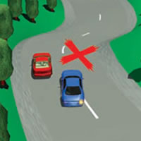 Picture of a car incorrectly passing on a curve
