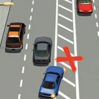 Picture of a car incorrectly passing on a flush median