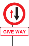 Second warning sign to tell you that you have to give way to others on a one-lane bridge