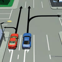 Picture of a car passing on the right at an intersection