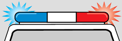 Picture of flashing red and blue lights on a police car