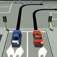 Picture of car turning right from a one-way street