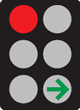Picture of traffic signals showing a red light and a green arrow pointing right