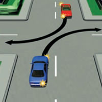 Picture of two cars both turning right at an uncontrolled intersection